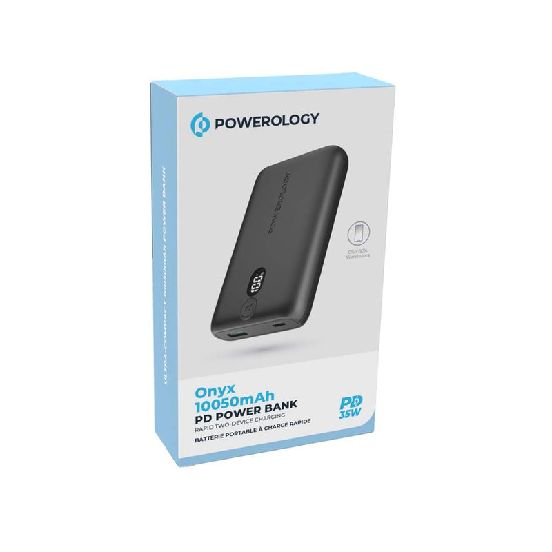 Powerology Onyx PD Power Bank 10050mAh PD 35W - Black [O] - بطارية متنقلة - باورولوجي - سعة 10050 الف - قوة 35 واط - تايب سي - يو اس بي - شاشة رقمية - خاصية الشحن السريع - كفالة 24 شهر