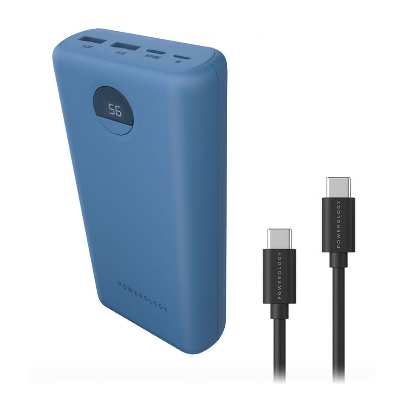 Powerology 30000 mAh High-Capacity Power Blue [O] بطارية متنقلة - باورولوجي - سعة 30 الف - 3 منافذ للشحن السريع