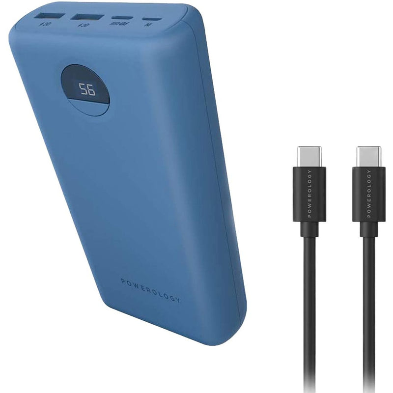 Powerology 30000 mAh High-Capacity Power Blue [O] بطارية متنقلة - باورولوجي - سعة 30 الف - 3 منافذ للشحن السريع