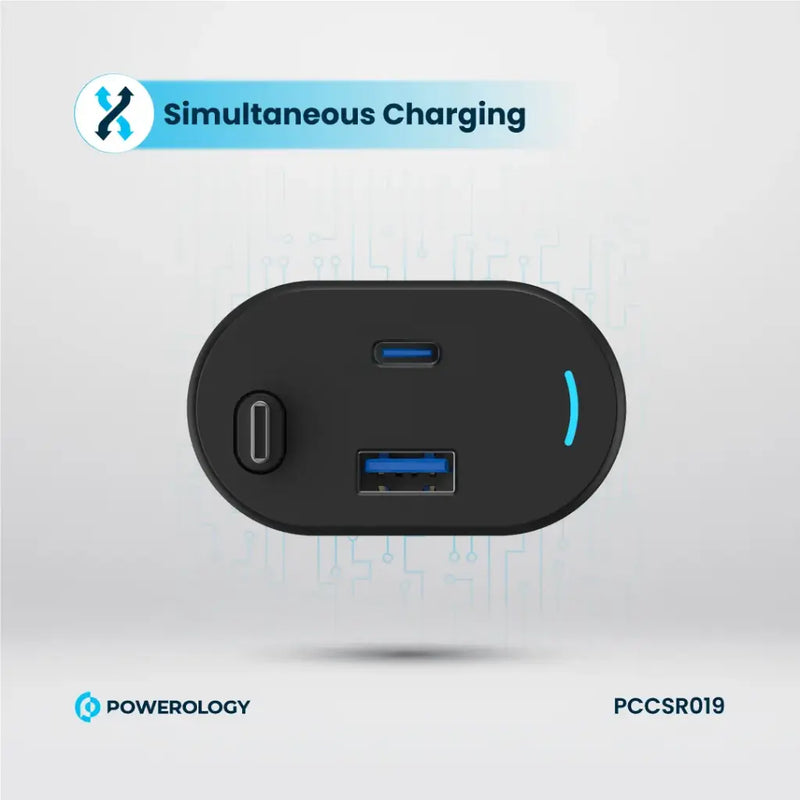 Powerology Type-C Retractable Car Charger 115W - Black [O] - شاحن ولاعة مع كيبل تايب سي مدمج - باورولوجي  - منفذ يو اس بي + تايب سي - قوة 115 واط - كفالة 12 شهر