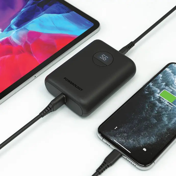 Powerology Ultra-Compact 10000 mAh Fast Charging Power Bank Black [O] - بطارية متنقلة سعة 10 الف - شاشة رقمية - قوة 20 واط - باورولوجي - كفالة 24 شهر