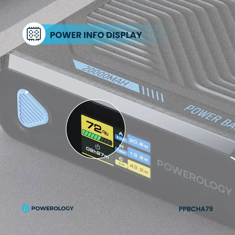 Powerology Ultra Mini 20000mAh Power Bank - Black [O] - بطارية متنقلة - باورولجي - سعة 20 آلاف ملي امبير - شاشه ديجيتال رقميه - قوة 100 واط - شحن لاسلكي بقوة 15 واط - كفالة 18 شهر