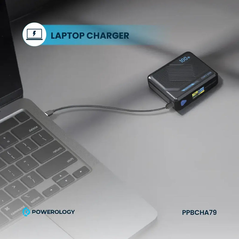 Powerology Ultra Mini 20000mAh Power Bank - Black [O] - بطارية متنقلة - باورولجي - سعة 20 آلاف ملي امبير - شاشه ديجيتال رقميه - قوة 100 واط - شحن لاسلكي بقوة 15 واط - كفالة 18 شهر