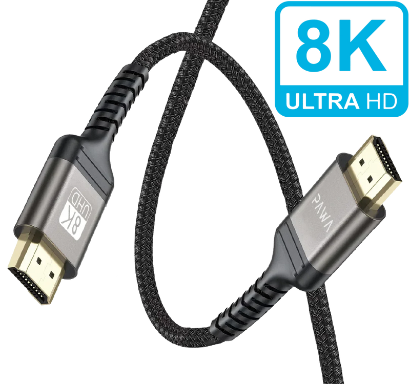 Pawa El-Caro Series Braided HDMI to HDMI 8K Cable - 5 Meter / Black - كيبل تلفزيون - متوفر بطول 1 متر\2\3\5 متر