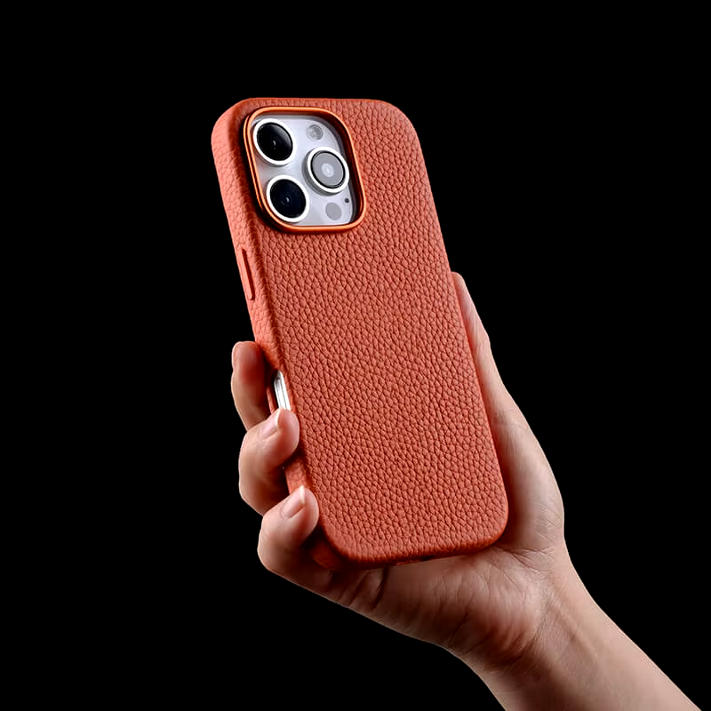 Melkco Origin Paris Magsafe Clemence Leather Regal Cover Case for iPhone 16 Pro / Pro Max - Orange [A] - كفر جلد  حماية عالية - مع ماغ سيف