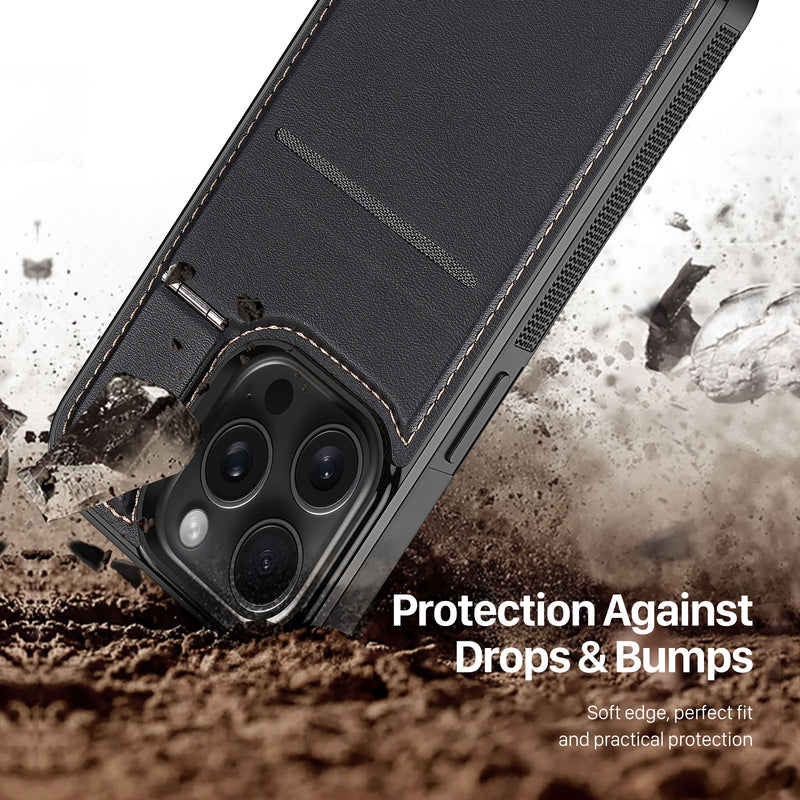 DUX DUCIS Rafi Series Back Cover for iPhone - Black - كفر 3 في 1 - حماية عالية + محفظة + ستاند بالطول والعرض + مغناطيس + ماغ سيف