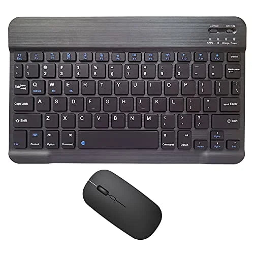 Kit Super Slim and Portable Bluetooth Keyboard with Mouse (English/Arabic) - Black - كيبورد لوحة مفاتيح ( عربي / انجليزي ) + ماوس فأرة - بلوتوث وايرلس - لجميع اجهزة الايباد والتابلت والاجهزة اللوحية