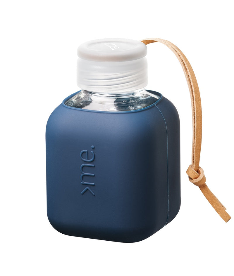 Squireme Y2 Glass Bottle with Silicone Sleeve 370 ml (Navy)[C] - مطارة حافظه للحرارة والبرودة