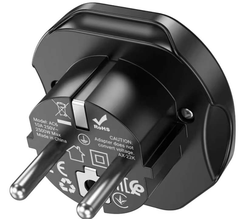 HOCO AC6 EU Travel Adapter Converter Socket High Quality Universal Plug - محول حائط دولي - مناسب لجميع دول أوربا + فتحة كهرباء  مناسبه لجميع الدول - هوكو - كفالة 12 شهر