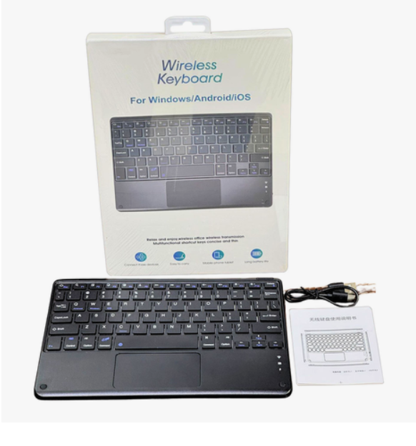 Wireless Keyboard for (Windows, Android and iOS) Touch Control - كيبورد لوحة مفاتيح + قاعدة ماوس تاتش - بلوتوث وايرلس - لجميع اجهزة الايباد والتابلت والاجهزة اللوحية