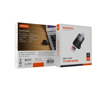 Porodo USB-C | OTG TF Card Reader-Black [O] - وصلة تايب سي - لنقل البيانات - من الميموري كارد - بورودو
