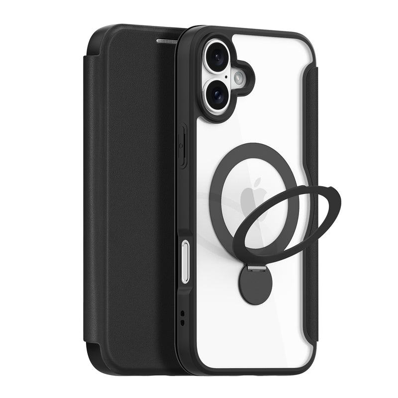 DUX DUCIS Skin X Pro Series Folio Magnetic Case with 360° Ring Stand Cover for iPhone - Black - كفر 3 في 1 - حماية عالية + محفظة + ستاند بالطول والعرض + ماغ سيف