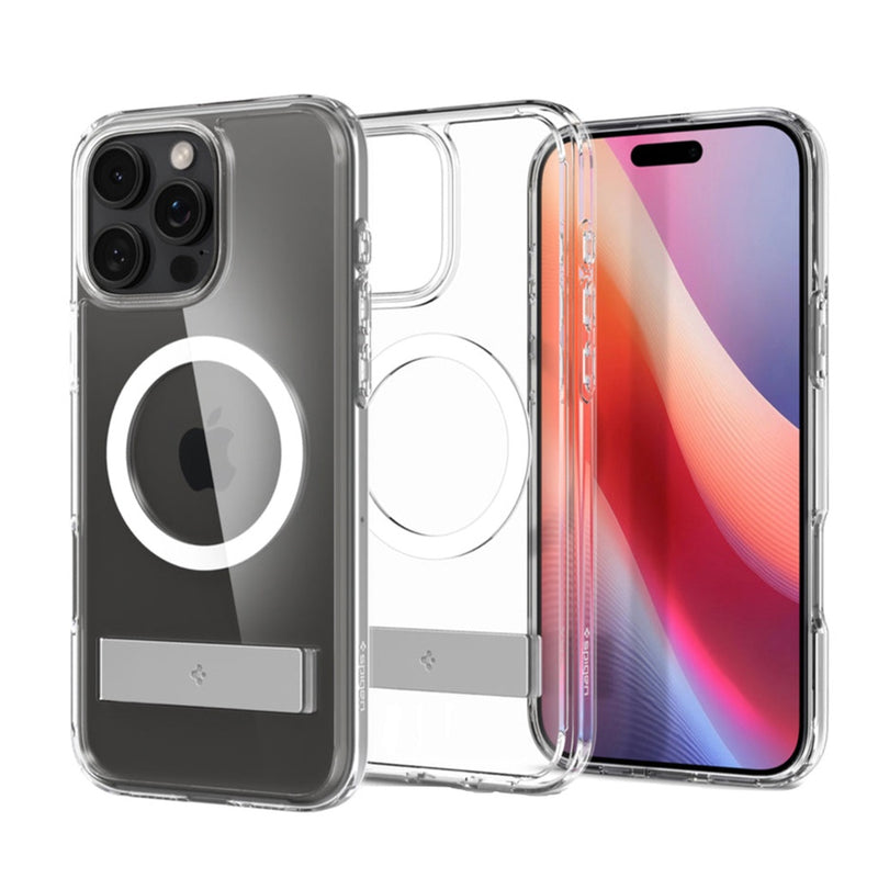 Spigen Slim Armor Essential S MagFit Case for iPhone 16 Pro /16 Pro Max - Crystal Clear [C] -  كفر حماية عالية  -  شفاف مع ماغ سيف + استاند