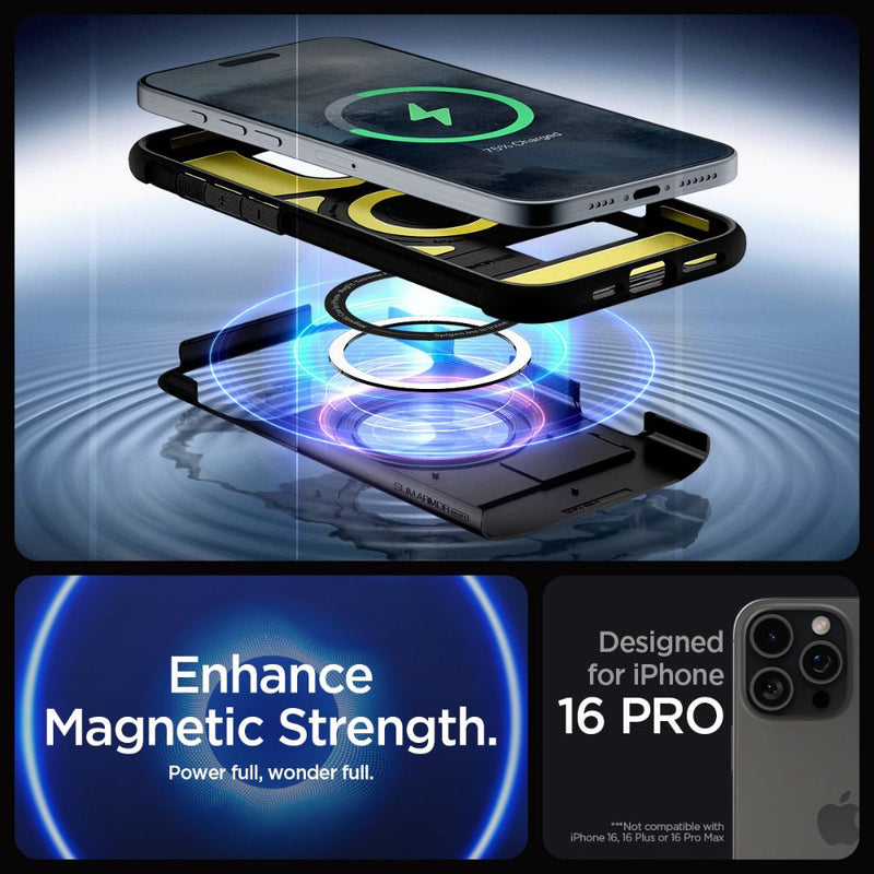 Spigen Slim Armor MagFit Case for iPhone 16 Pro /16 Pro Max - Black [C] -  كفر حماية عالية  - ستاند + ماغ سيف