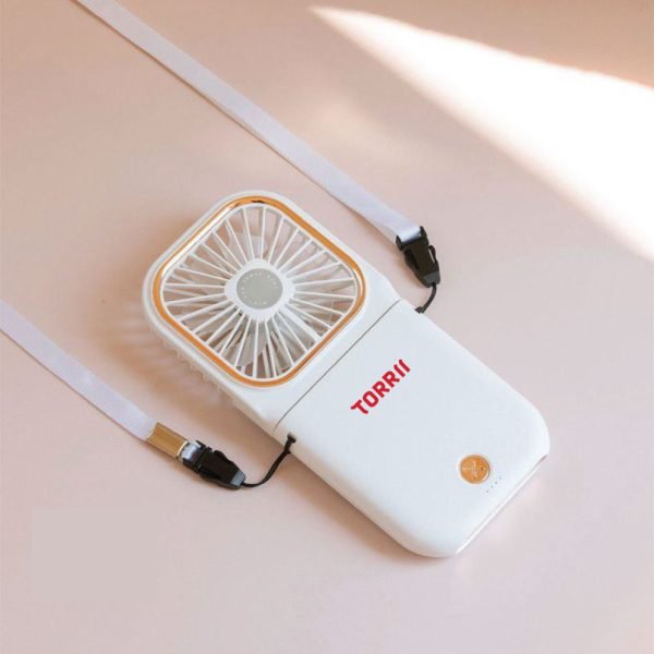 Torrii Cool + Bolt Foldable Neck Fan with 3000mAh Powerbank - White [BO] - بطارية متنقلة - قوة 3000 + مروحة صغيرة + ستراب علاقة - 3 سرعات مختلفة - توري -  كفالة 12 شهر