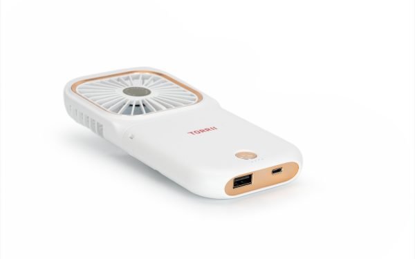 Torrii Cool + Bolt Foldable Neck Fan with 3000mAh Powerbank - White [BO] - بطارية متنقلة - قوة 3000 + مروحة صغيرة + ستراب علاقة - 3 سرعات مختلفة - توري -  كفالة 12 شهر