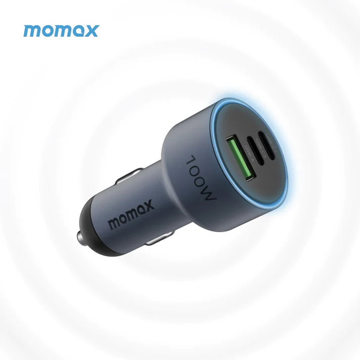 MOMAX MoVe 100W USB-C / Type-C x 2 + USB Three Ports Car Charger - شاحن سيارة - موماكس - خاصية الشحن السريع - 100 واط - كفالة 24 شهر