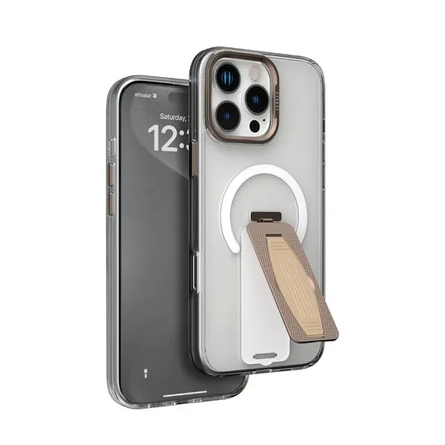 Levelo Morphix Magsafe Grip Case for iPhone 16 ProMax/Pro - Rose Gold Titanium - كفر حماية عالية - ليفيلو - مع مسكه وستاند + ماغ سيف