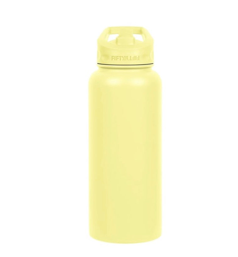 Fifty Fifty Vacuum Insulated Bottle 3 Finger Lid 1L (Lemon Drop) [C] - مطارة حافظة للحرارة + مسكه