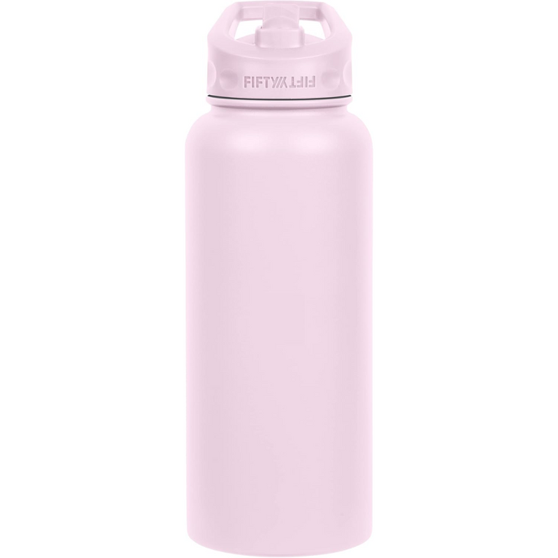 Fifty Fifty Vacuum Insulated Bottle Wide Mouth Straw Cap 1L (Cherry Blossom) [C] - مطارة حافظة للحرارة + مسكه
