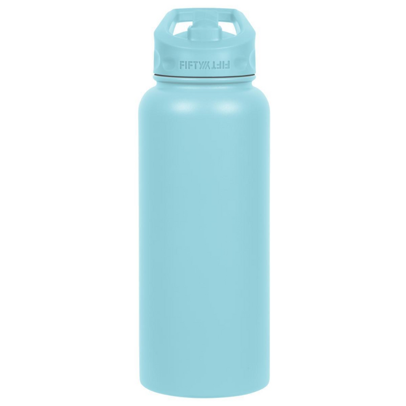 Fifty Fifty Vacuum Insulated Bottle Wide Mouth Straw Cap 1L (Aquamarine) [C] - مطارة حافظة للحرارة + مسكه