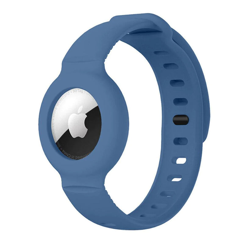 AirTag Kids Bracelet Silicone Straps Metal Stud Shock Resistant Wristband - Blue - سير ابل ايرتاغ