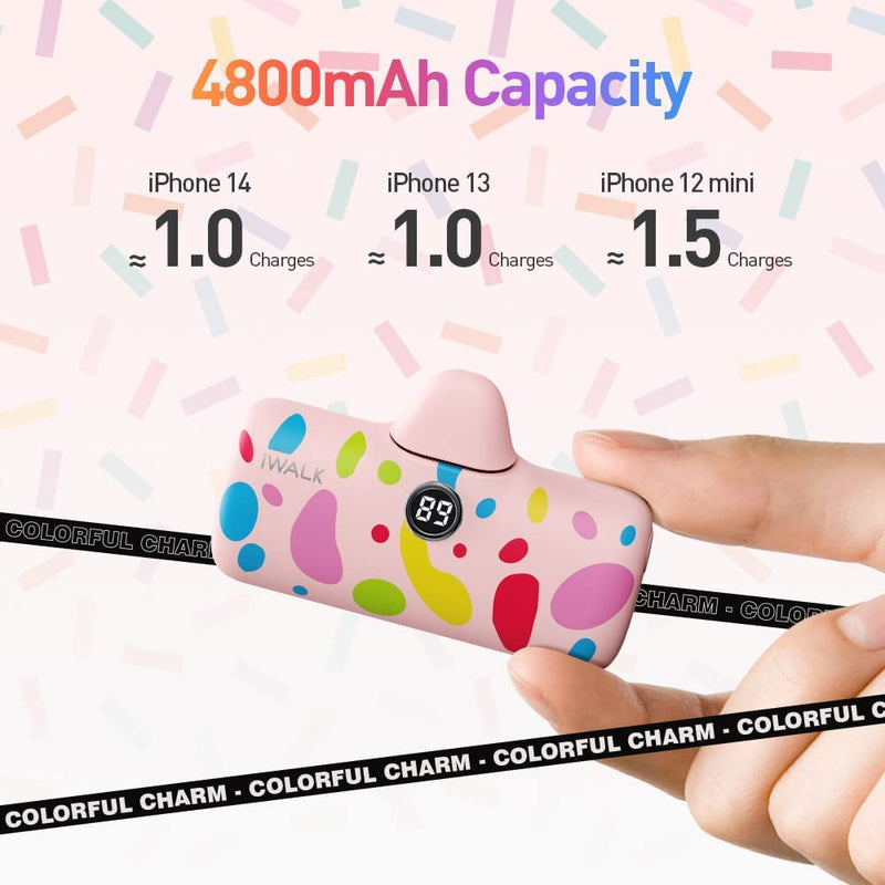 iWalk Link Me Plus Pocket Battery 4800 mAh for iPhone - Pink Bubble - بطارية متنقلة - مع شاحن ايفون - كفالة 24 شهر
