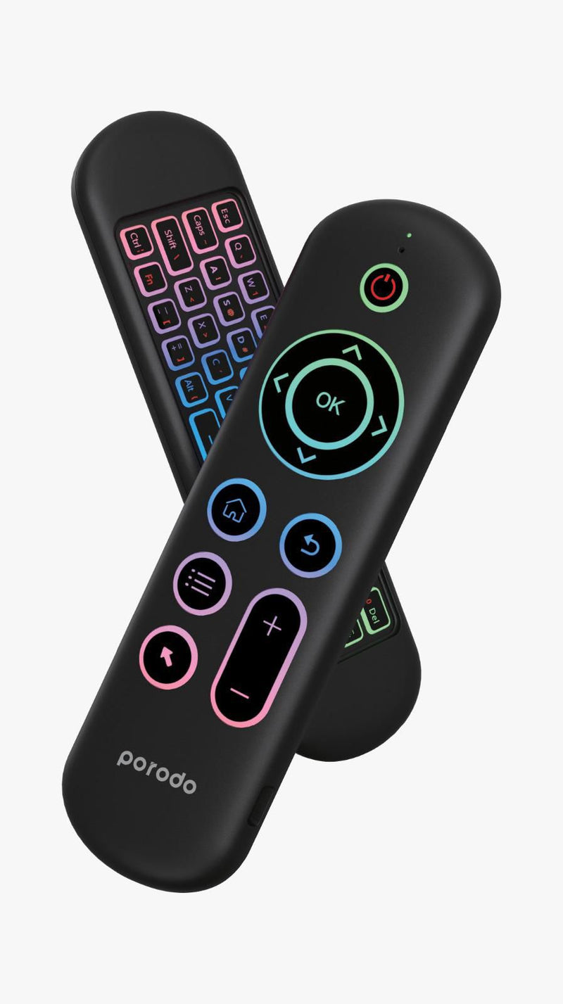 Porodo Air Mouse Remote Mini Keyboard 6-Axis Gyro Sensor - ريموت + لوحة مفاتيح - ميني - مناسب لجميع انواع الاجهزة - بورودو