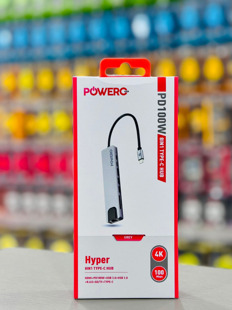 Powero+ Hyper 8IN1 Type-C Hub [O] - وصلة تايب سي - متعددة الاستخدامات - 8 في 1 - كفالة 12 شهر