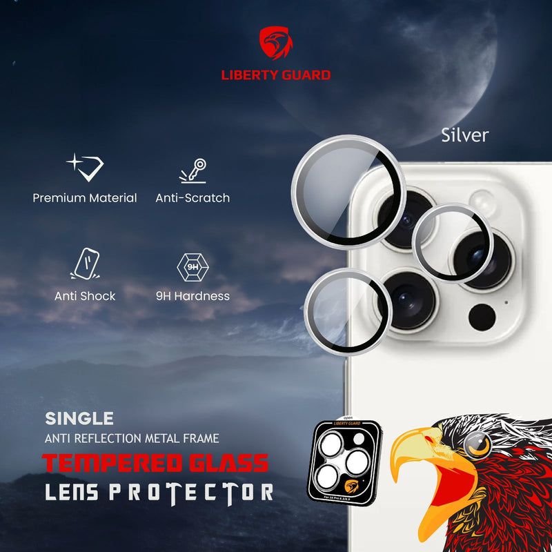 Liberty Guard Camera Lens With Installation Kit 16Pro/ProMax - Silver Titanium  - حماية لعدسة كاميرا الهاتف - حبات