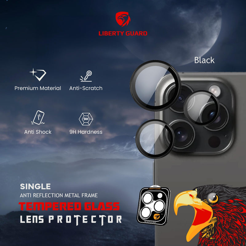 Liberty Guard Camera Lens With Installation Kit 16Pro/ProMax - Black Titanium  - حماية لعدسة كاميرا الهاتف - حبات