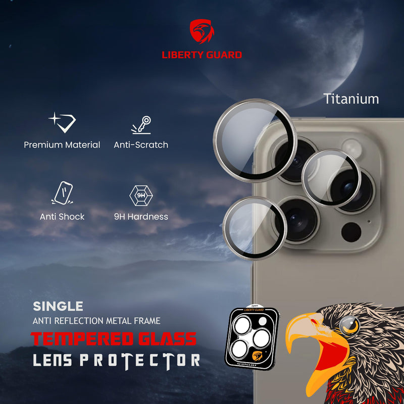 Liberty Guard Camera Lens With Installation Kit 16Pro/ProMax -  Titanium  - حماية لعدسة كاميرا الهاتف - حبات