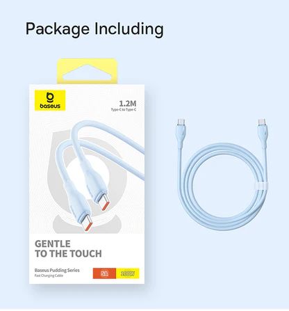 Baseus Pudding Series Fast Charging Cable With High-Speed Data Transmission Type-C to Type-C 100W 5A 1.2M - Galaxy Blue - سلك شحن - بيسوس - تايب سي الى تايب سي - طول 1.20 متر - كفالة 12 شهر