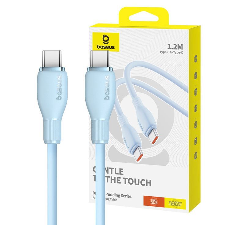 Baseus Pudding Series Fast Charging Cable With High-Speed Data Transmission Type-C to Type-C 100W 5A 1.2M - Galaxy Blue - سلك شحن - بيسوس - تايب سي الى تايب سي - طول 1.20 متر - كفالة 12 شهر