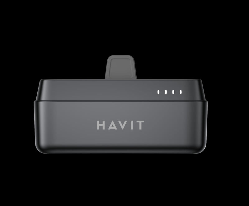 Havit Power Bank 5000mAh Portable Charging Mini Capsule Power Bank Mobile Phone 18W Power Banks - Black - بطارية متنقلة + ستاند - مع شاحن تايب سي - متوافق مع اجهزة الاندرويد واجهزة ايفون الحديثة - كفالة 24 شهر