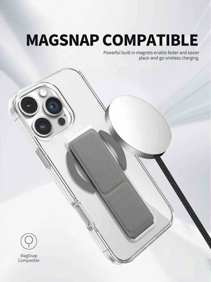 Snap Grip with Magsafe Strong Magnetic Clear Case - كفر حماية -ماغ سيف - ماسكه وستاند بالطول والعرض - مغناطيس - شفاف