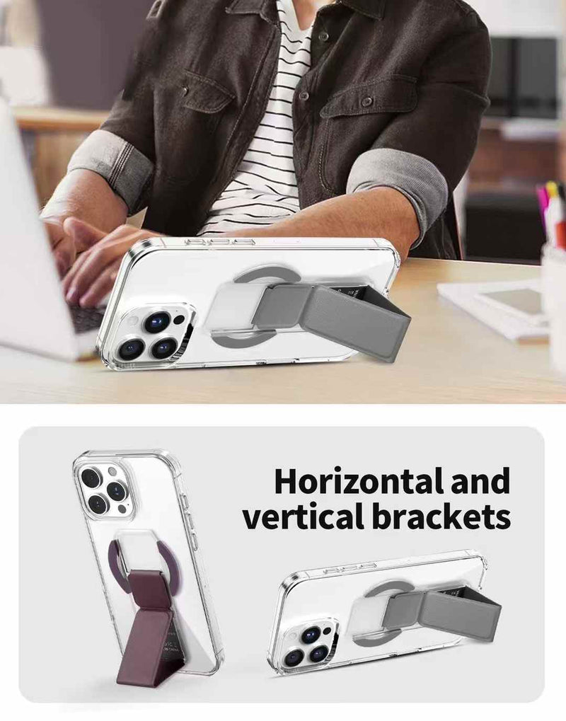Snap Grip with Magsafe Strong Magnetic Clear Case - كفر حماية -ماغ سيف - ماسكه وستاند بالطول والعرض - مغناطيس - شفاف