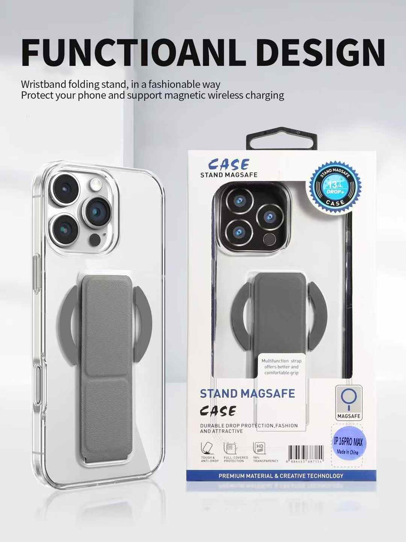 Snap Grip with Magsafe Strong Magnetic Clear Case - كفر حماية -ماغ سيف - ماسكه وستاند بالطول والعرض - مغناطيس - شفاف