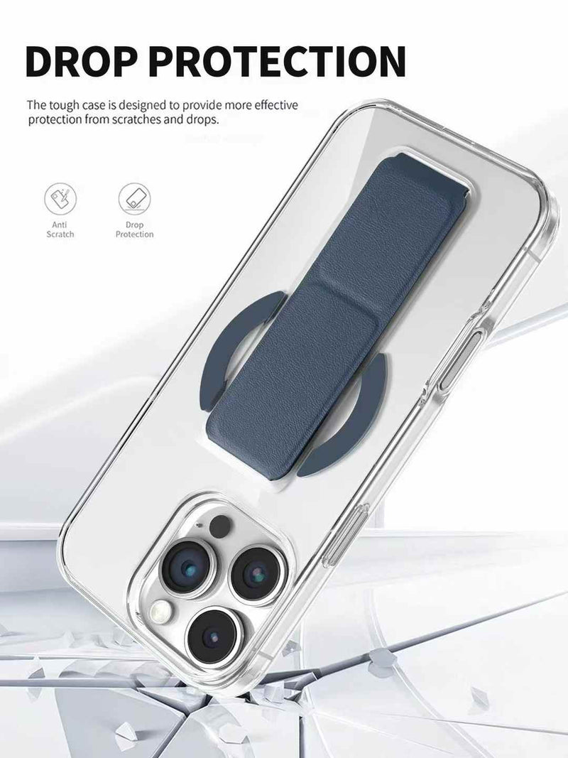 Snap Grip with Magsafe Strong Magnetic Clear Case - كفر حماية -ماغ سيف - ماسكه وستاند بالطول والعرض - مغناطيس - شفاف