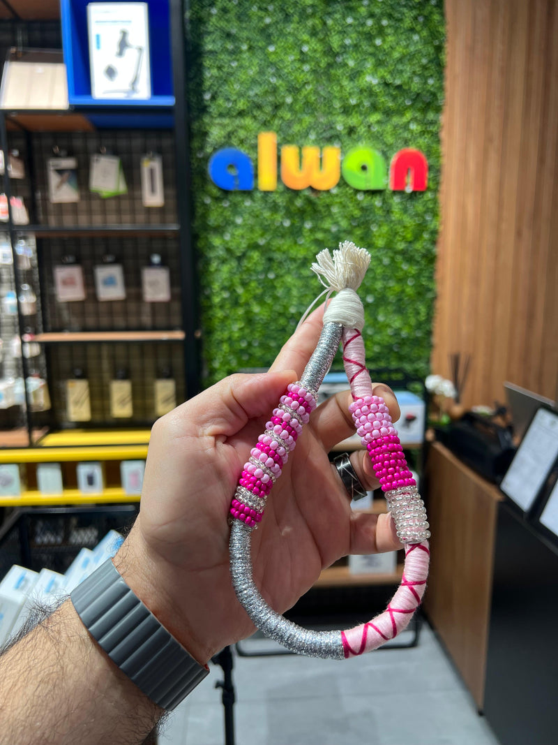 Noufa - Glitter Silver with Pink strap - With or Without Case - خيط علاقة - يمكنكم اختيار مع كفر شفاف او بدون كفر