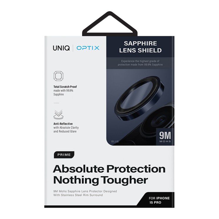 Uniq Optix Stainless Steel Frame Sapphire Camera Lens Protector For IPhone/15 Pro/15 Pro Max - Tetra Blue - حماية لعدسة كاميرا الهاتف - حبات يونيك