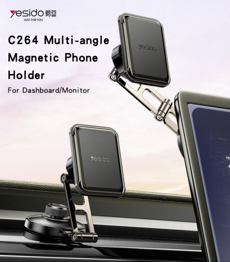 C264 Zinc Alloy 6Pcs Magnets Strong Rotating Arm Multi-angle Magnetic Phone Holder - ستاند سيارة - مناسب لجميع انواع الاجهزة - مغناطيس - متوافق مع شاشة السيارة