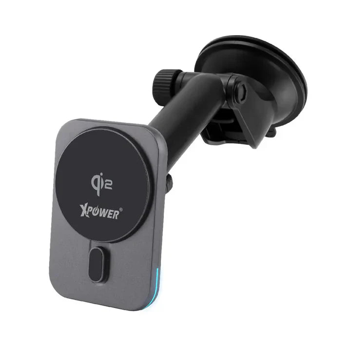 XPower 15W 3in1 Wireless Charging Car Mount Holder - Grey [A] - ستاند سيارة - 3 في 1 - شاحن وايرلس - قوة 15 واط - متعدد - فتحة المكيف - ديكور - جام