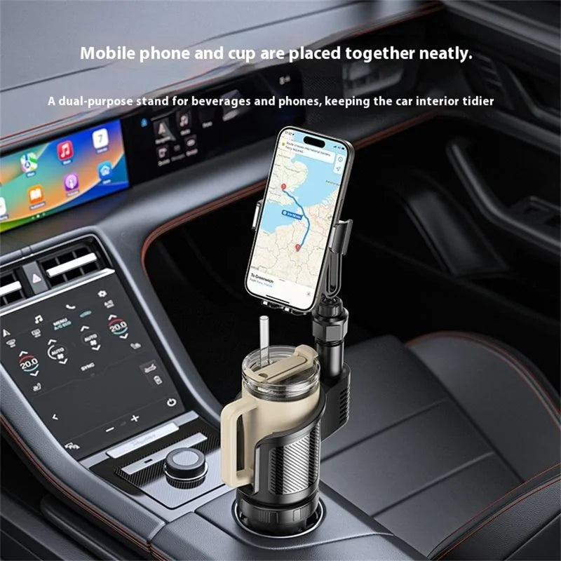 Yesido 2 in 1 Car Cup Holder Phone Mount Adjustable 4.7-7.2 Inch Cellphone Bracket – C273 - ستاند سيارة - القاعدة مكان الكوب + حامل كوب - ذراع طويل