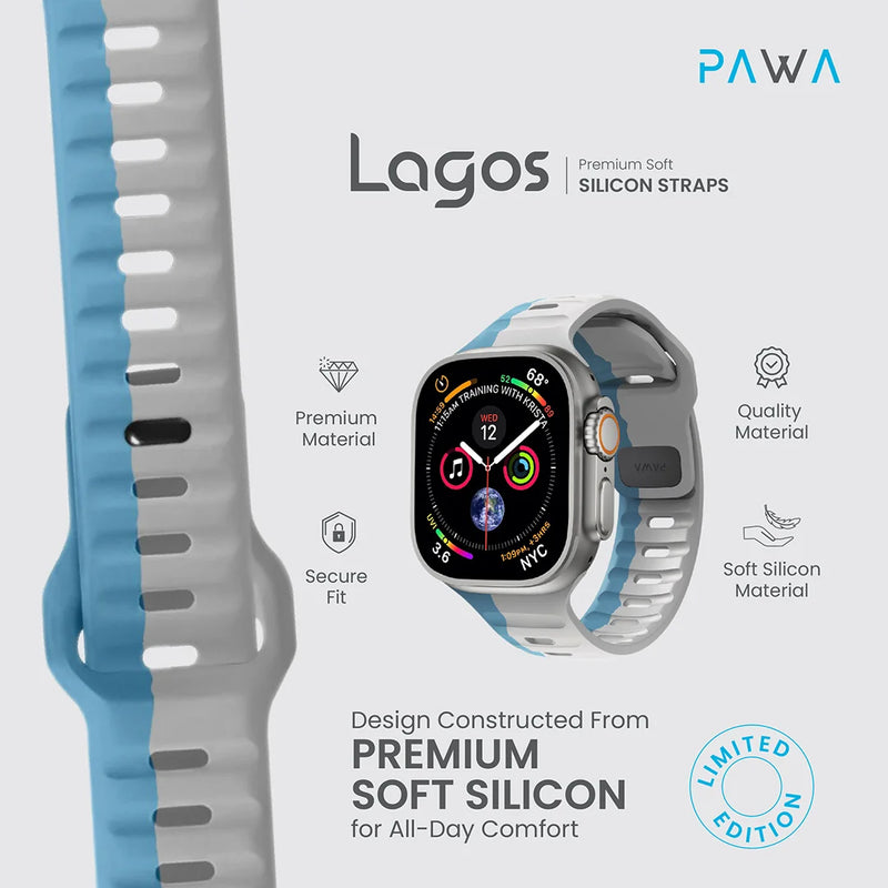 PAWA - Lagos Premium Soft Silicon Straps - Grey & Blue - 49/45/44/42mm  - سير ساعه أبل واتش