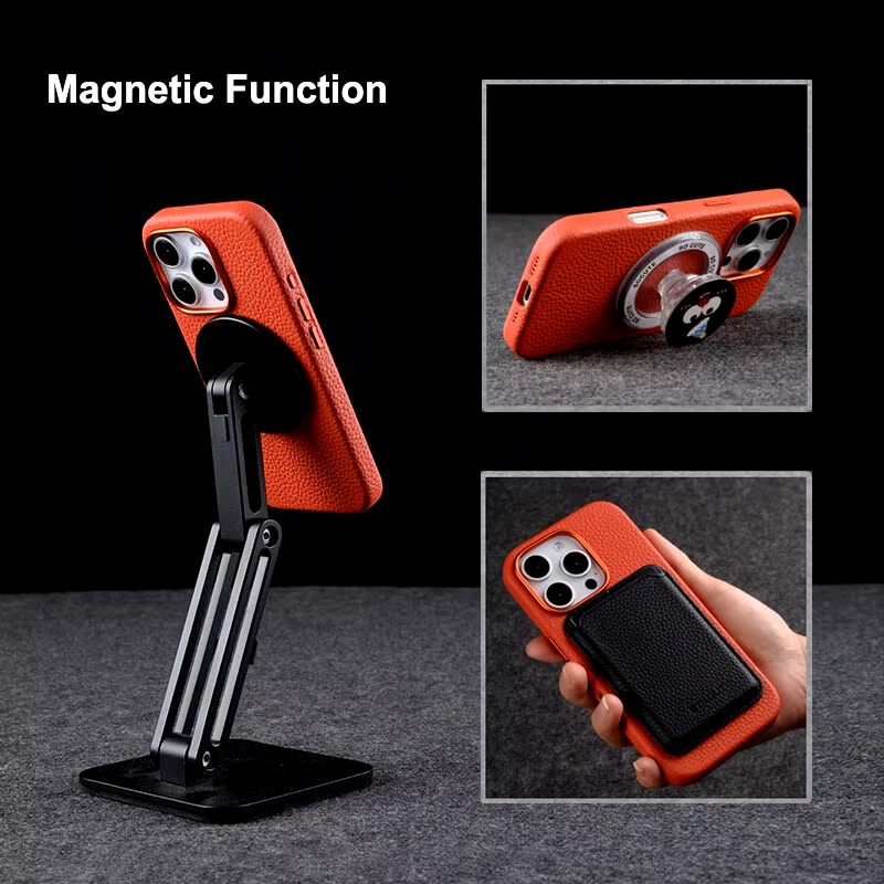 Melkco Origin Paris Magsafe Clemence Leather Regal Cover Case for iPhone 16 Pro / Pro Max - Orange [A] - كفر جلد  حماية عالية - مع ماغ سيف