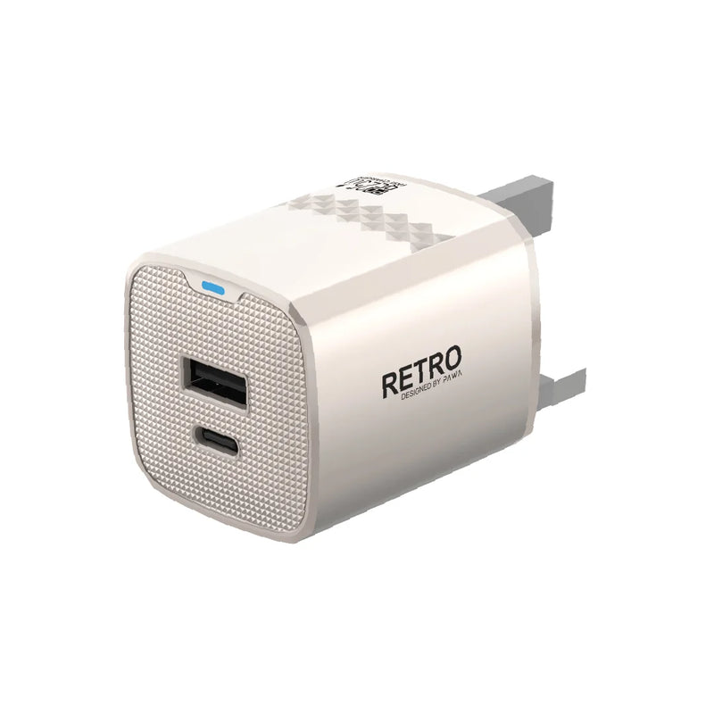 Retro 25W PD+QC UK Charger - بلاك شاحن حائط + منفذين للشحن السريع - 25 واط - باوا - كفالة 12 شهر