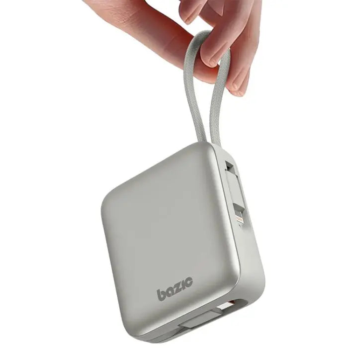 Bazic Fusion 3in1 PowerBank 10000mAh USB-C/Lightning -  Vanilla بطارية متنقلة - بيزك - قوة 10000 - سلك شاحن أيفون + تايب سي - 1 منفذ تايب سي - شاشة رقمية - كفالة 24 شهر