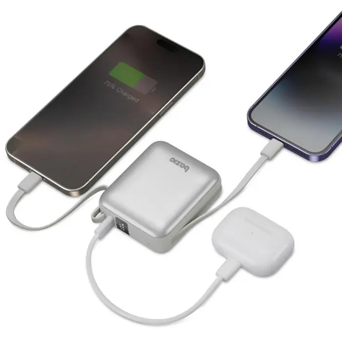 Bazic Fusion 3in1 PowerBank 10000mAh USB-C/Lightning -  Vanilla بطارية متنقلة - بيزك - قوة 10000 - سلك شاحن أيفون + تايب سي - 1 منفذ تايب سي - شاشة رقمية - كفالة 24 شهر