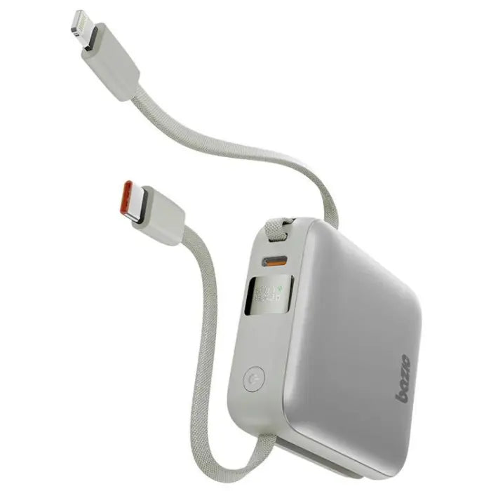 Bazic Fusion 3in1 PowerBank 10000mAh USB-C/Lightning -  Vanilla بطارية متنقلة - بيزك - قوة 10000 - سلك شاحن أيفون + تايب سي - 1 منفذ تايب سي - شاشة رقمية - كفالة 24 شهر